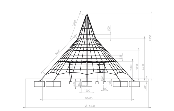 Kletterpyramide aus Herkules-Tauwerk 16 mm Ø, 750 cm hoch - Standard