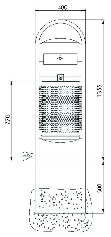 Stand-Abfallbehälter Modell 7031-52, pulverbeschichtet, m. Ascher u. Dach, z. Einbetonieren, 50 L