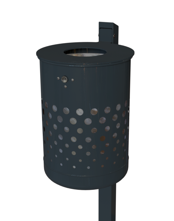 Rund-Abfallbehälter Modell 7038-00, pulverbeschichtet, inkl. Pfosten, Lochoptik, 35 L