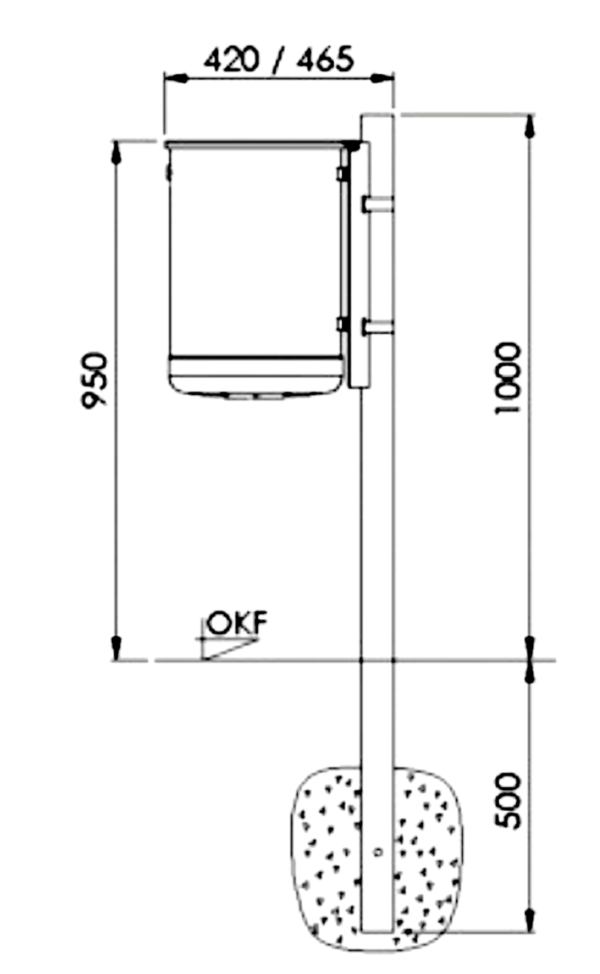 Rund-Abfallbehälter Modell 7039-20, pulverbeschichtet, stabile Deckelscheibe, 50 L