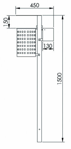 Halbrund-Abfallbehälter Modell 7079-00, feuerverz., inkl. Pfosten, Dach u. Ascher, gelocht, 20 L