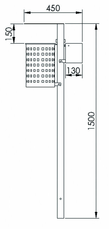 Halbrund-Abfallbehälter Modell 7079-00, pulverbesch., inkl. Pfosten, Dach u. Ascher, gelocht,  20 L