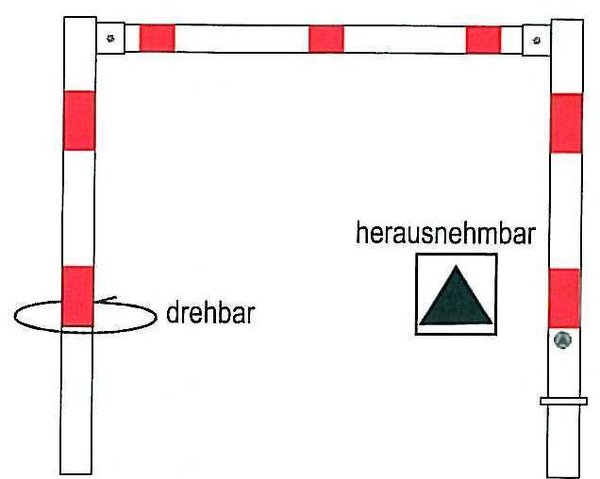 Wegesperre - Feuerverzinkt, weiß lackiert mit rot reflektierten Folien - Schwenkbar mit 1x Querholm