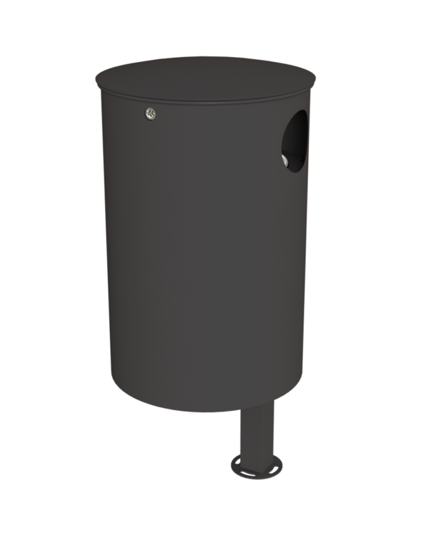 Rund-Abfallbehälter 7041-00 - 50 L - pulverbeschichtet - inkl. 2-teiligem Pfosten zum Einbetonieren