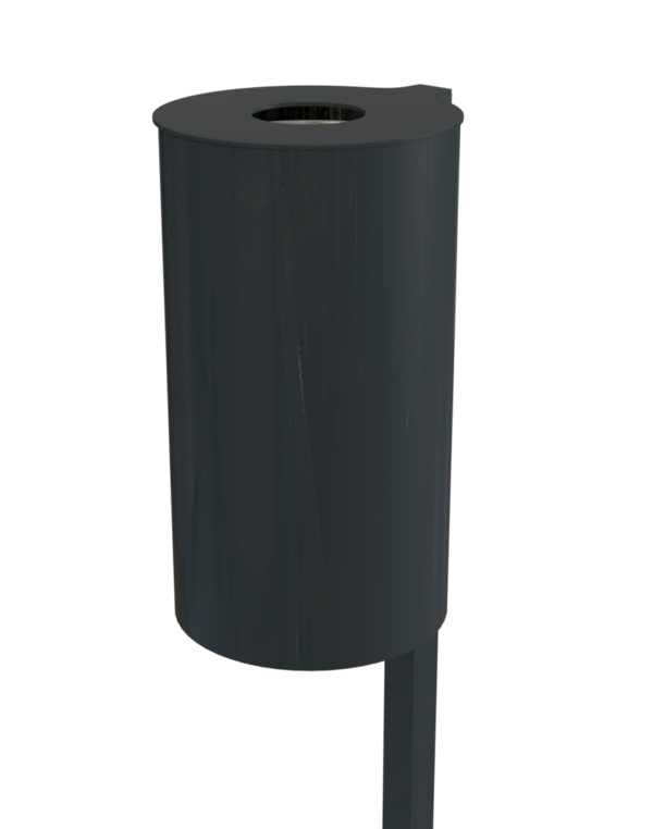 Rund-Abfallbehälter Modell 7705-00, pulverbeschichtet, mit Pfosten zum Einbetonieren, 60 L