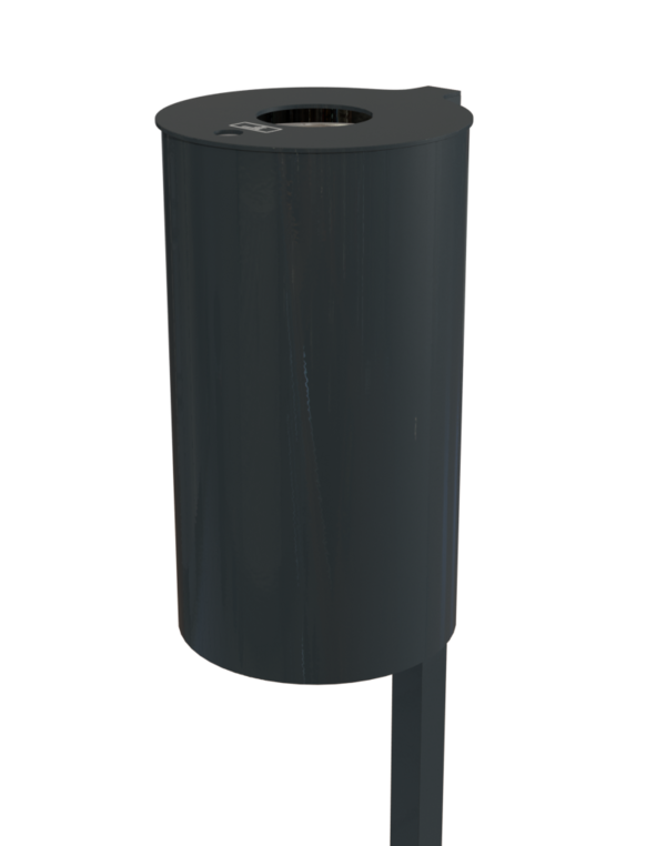 Rund-Abfallbehälter Modell 7705-10, pulverbesch., inkl. Pfosten z. Einbetonieren, m. Ascher,  60 L