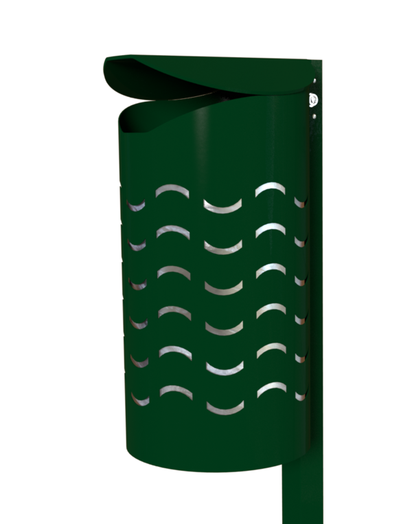 Rund-Abfallbehälter Modell 7707-20 pulverbesch., inkl, Pfosten z. Einbetonieren, Wellendesign, 40 L