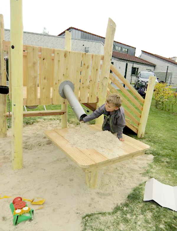 Spielplatz Sandrohr Sandschüttrohr aus Edelstahl inkl. Befestigungsplatte in zwei Ausführungen