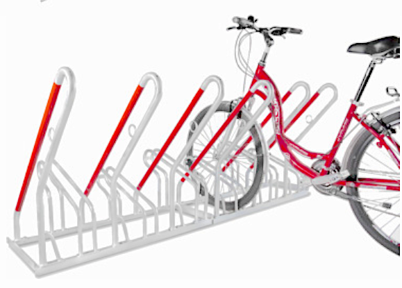 Fahrradständer  Modell „Nilos“ mit Anlehnbügel + Rahmen schonender Schutzfolie in Rot - verschraubt